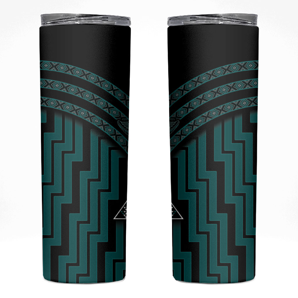 New Zealand Manta Ray Skinny Tumbler Maori Tukutuku Taniko Motifs Teal