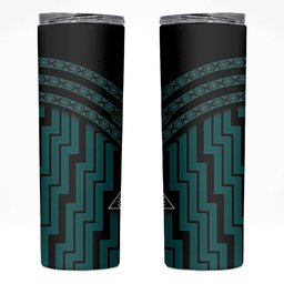 New Zealand Manta Ray Skinny Tumbler Maori Tukutuku Taniko Motifs Teal