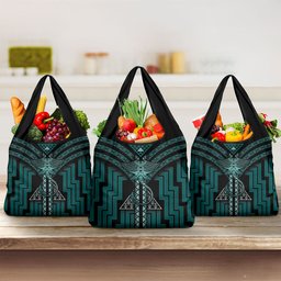 New Zealand Manta Ray Grocery Bag Maori Tukutuku Taniko Motifs Teal