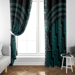 New Zealand Manta Ray Window Curtain Maori Tukutuku Taniko Motifs Teal