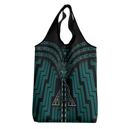 New Zealand Manta Ray Grocery Bag Maori Tukutuku Taniko Motifs Teal