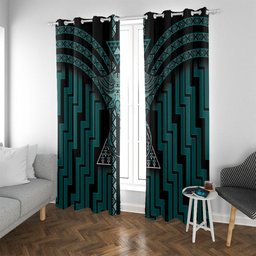 New Zealand Manta Ray Window Curtain Maori Tukutuku Taniko Motifs Teal