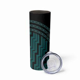 New Zealand Manta Ray Skinny Tumbler Maori Tukutuku Taniko Motifs Teal