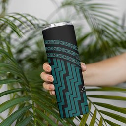 New Zealand Manta Ray Skinny Tumbler Maori Tukutuku Taniko Motifs Teal