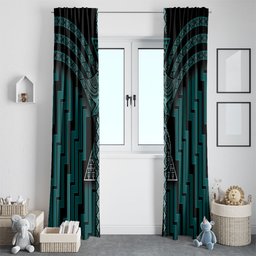New Zealand Manta Ray Window Curtain Maori Tukutuku Taniko Motifs Teal