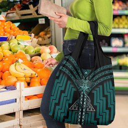 New Zealand Manta Ray Grocery Bag Maori Tukutuku Taniko Motifs Teal