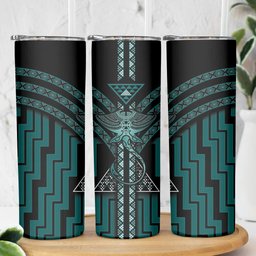 New Zealand Manta Ray Skinny Tumbler Maori Tukutuku Taniko Motifs Teal