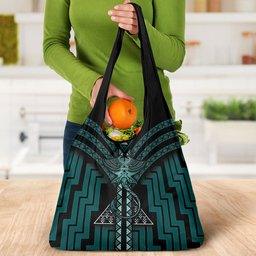 New Zealand Manta Ray Grocery Bag Maori Tukutuku Taniko Motifs Teal