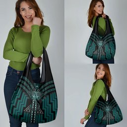 New Zealand Manta Ray Grocery Bag Maori Tukutuku Taniko Motifs Teal