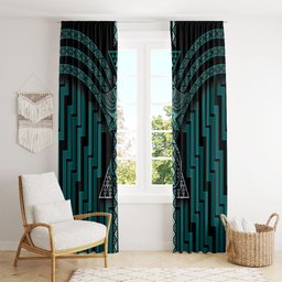 New Zealand Manta Ray Window Curtain Maori Tukutuku Taniko Motifs Teal