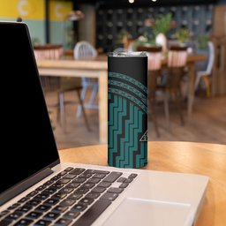 New Zealand Manta Ray Skinny Tumbler Maori Tukutuku Taniko Motifs Teal