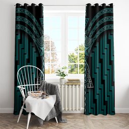 New Zealand Manta Ray Window Curtain Maori Tukutuku Taniko Motifs Teal