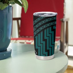 New Zealand Manta Ray Tumbler Cup Maori Tukutuku Taniko Motifs Teal