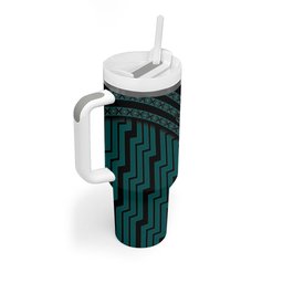 New Zealand Manta Ray Tumbler With Handle Maori Tukutuku Taniko Motifs Teal