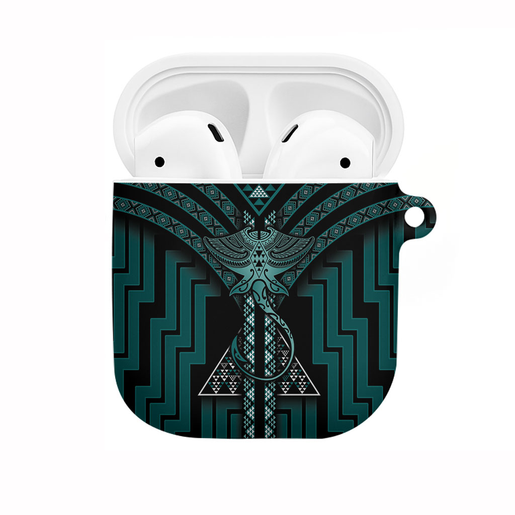 New Zealand Manta Ray AirPods Case Maori Tukutuku Taniko Motifs Teal