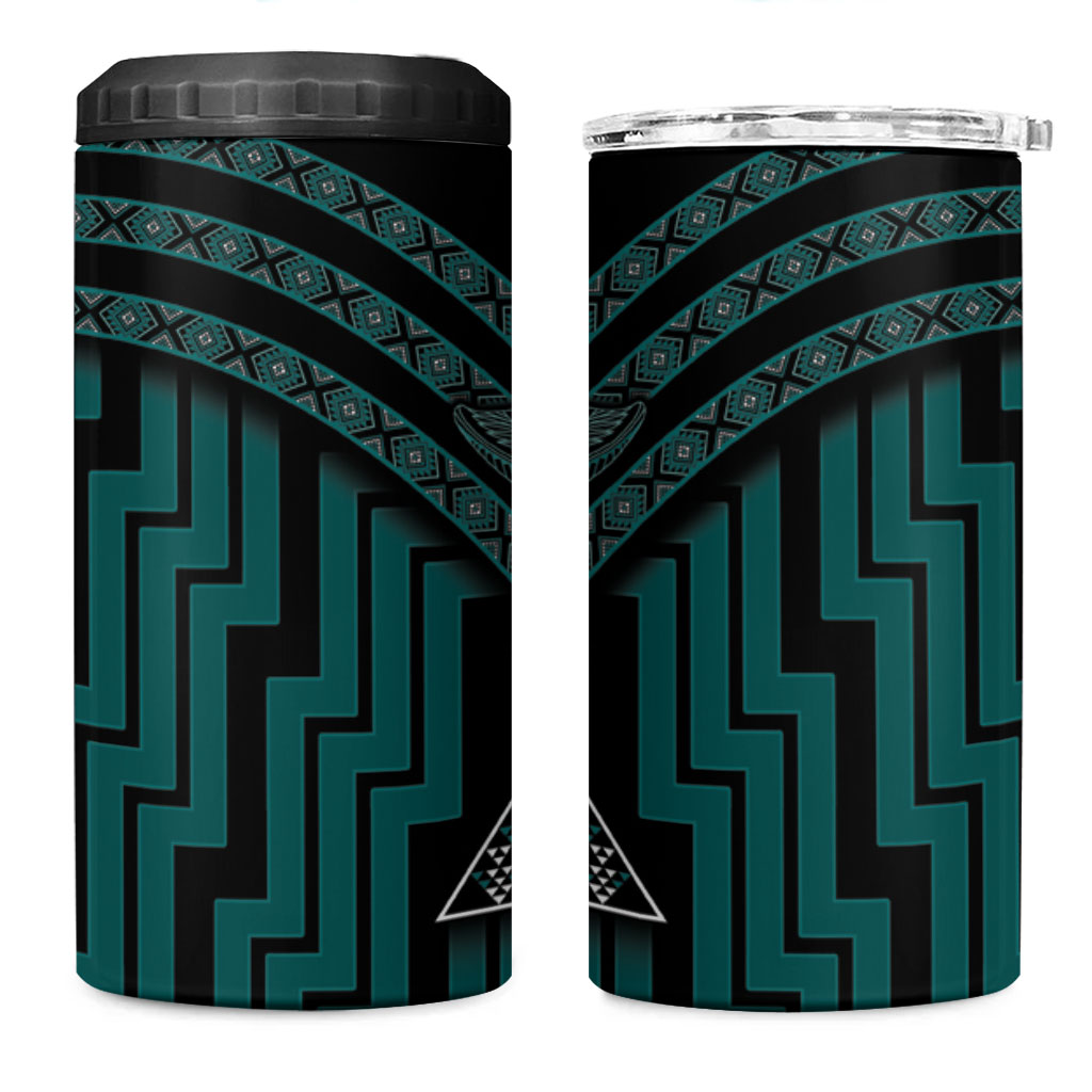 New Zealand Manta Ray 4 in 1 Can Cooler Tumbler Maori Tukutuku Taniko Motifs Teal