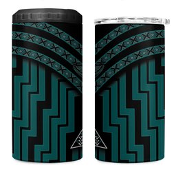 New Zealand Manta Ray 4 in 1 Can Cooler Tumbler Maori Tukutuku Taniko Motifs Teal