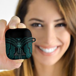 New Zealand Manta Ray AirPods Case Maori Tukutuku Taniko Motifs Teal