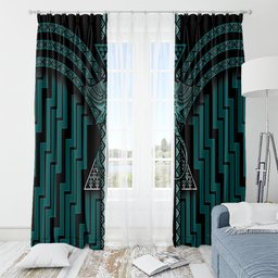 New Zealand Manta Ray Window Curtain Maori Tukutuku Taniko Motifs Teal