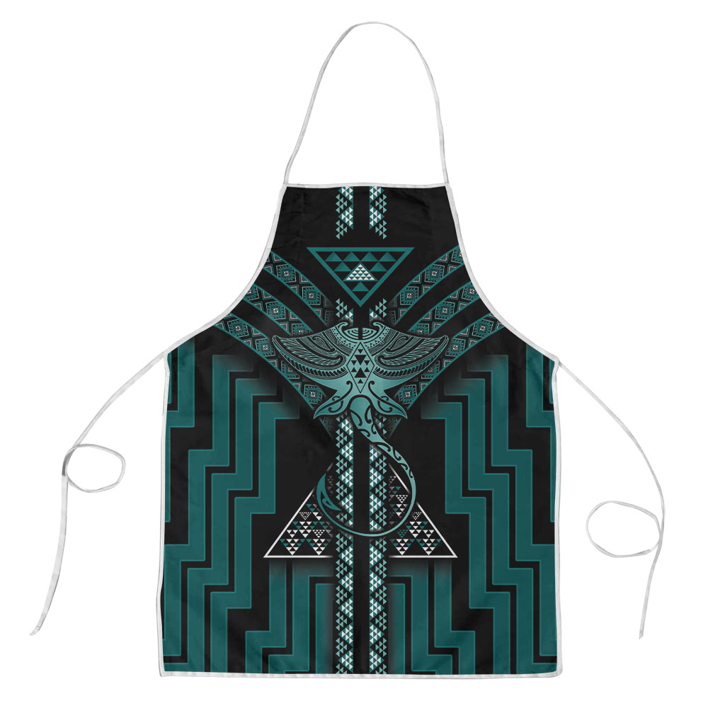 New Zealand Manta Ray Apron Maori Tukutuku Taniko Motifs Teal