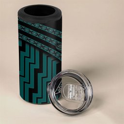 New Zealand Manta Ray 4 in 1 Can Cooler Tumbler Maori Tukutuku Taniko Motifs Teal