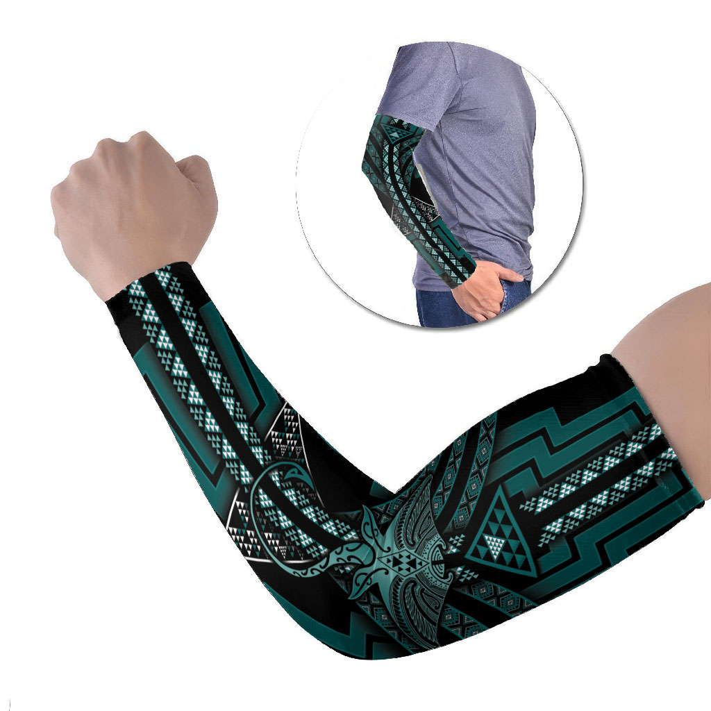 New Zealand Manta Ray Arm Sleeves Maori Tukutuku Taniko Motifs Teal