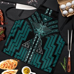 New Zealand Manta Ray Apron Maori Tukutuku Taniko Motifs Teal