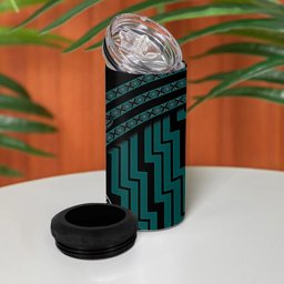 New Zealand Manta Ray 4 in 1 Can Cooler Tumbler Maori Tukutuku Taniko Motifs Teal