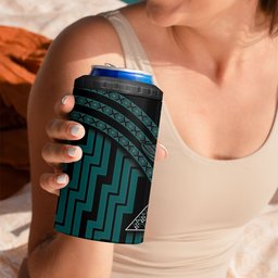 New Zealand Manta Ray 4 in 1 Can Cooler Tumbler Maori Tukutuku Taniko Motifs Teal