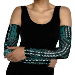 New Zealand Manta Ray Arm Sleeves Maori Tukutuku Taniko Motifs Teal