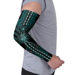 New Zealand Manta Ray Arm Sleeves Maori Tukutuku Taniko Motifs Teal