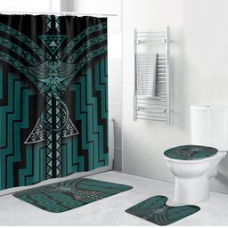 New Zealand Manta Ray Bathroom Set Maori Tukutuku Taniko Motifs Teal