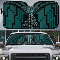 New Zealand Manta Ray Auto Sun Shade Maori Tukutuku Taniko Motifs Teal