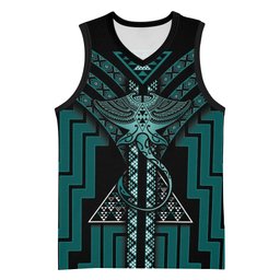 New Zealand Manta Ray Basketball Jersey Maori Tukutuku Taniko Motifs Teal