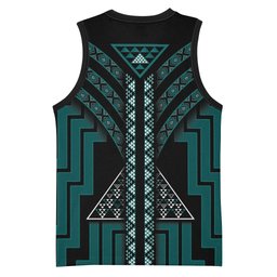 New Zealand Manta Ray Basketball Jersey Maori Tukutuku Taniko Motifs Teal