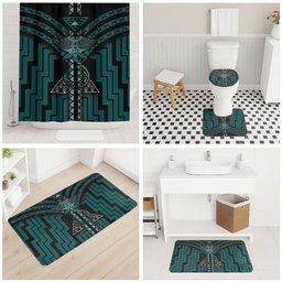 New Zealand Manta Ray Bathroom Set Maori Tukutuku Taniko Motifs Teal