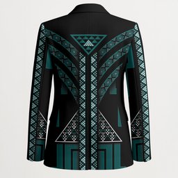 New Zealand Manta Ray Blazer Maori Tukutuku Taniko Motifs Teal