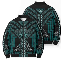 New Zealand Manta Ray Bomber Puffer Jacket Maori Tukutuku Taniko Motifs Teal