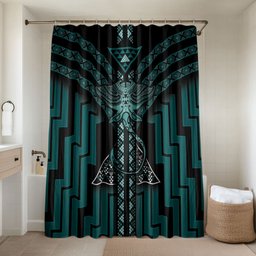 New Zealand Manta Ray Bathroom Set Maori Tukutuku Taniko Motifs Teal