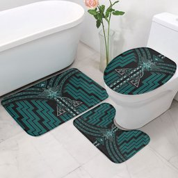 New Zealand Manta Ray Bathroom Set Maori Tukutuku Taniko Motifs Teal
