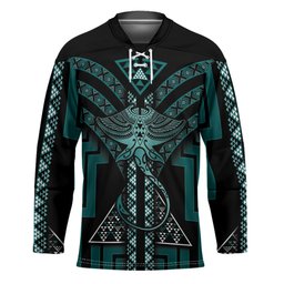 New Zealand Manta Ray Hockey Jersey Maori Tukutuku Taniko Motifs Teal