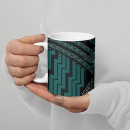 New Zealand Manta Ray Ceramic Mug Maori Tukutuku Taniko Motifs Teal
