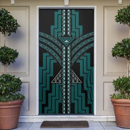 New Zealand Manta Ray Door Cover Maori Tukutuku Taniko Motifs Teal