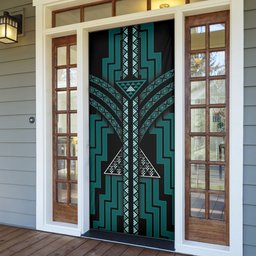 New Zealand Manta Ray Door Cover Maori Tukutuku Taniko Motifs Teal