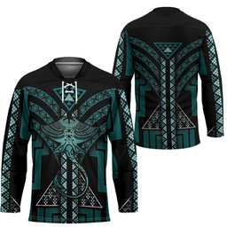 New Zealand Manta Ray Hockey Jersey Maori Tukutuku Taniko Motifs Teal