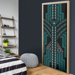 New Zealand Manta Ray Door Cover Maori Tukutuku Taniko Motifs Teal