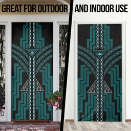 New Zealand Manta Ray Door Cover Maori Tukutuku Taniko Motifs Teal