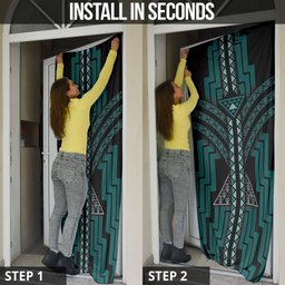 New Zealand Manta Ray Door Cover Maori Tukutuku Taniko Motifs Teal