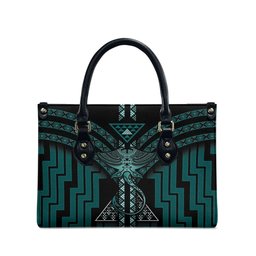New Zealand Manta Ray Leather Bag Maori Tukutuku Taniko Motifs Teal