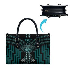 New Zealand Manta Ray Leather Bag Maori Tukutuku Taniko Motifs Teal
